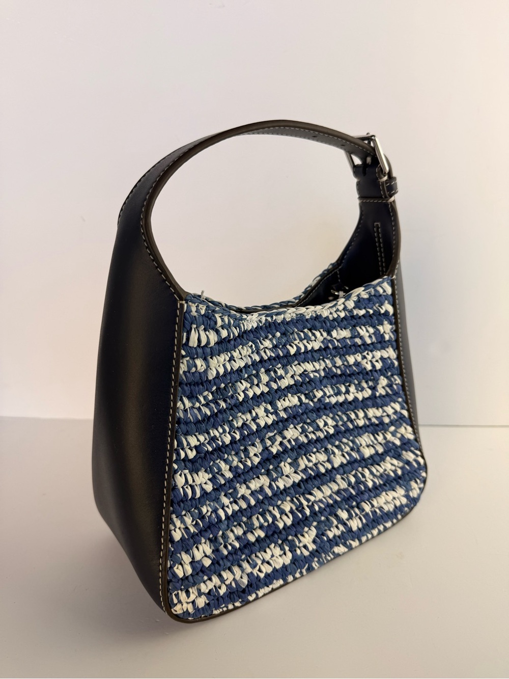 Tory Burch Thea Straw Small Bucket Bag Blue Melange Woven Raffia $458 - Picture 6 of 16